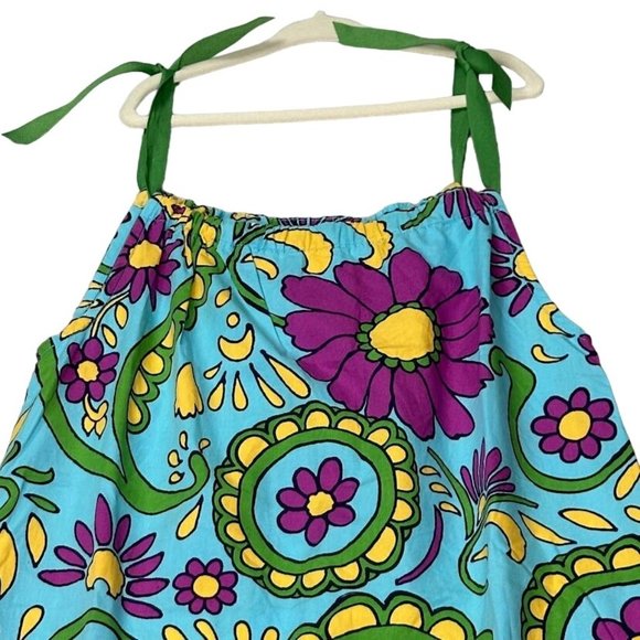 Hanna Andersson Dress Kids 6/7 Blue Purple Green Ribbon Trim Flowers - Picture 3 of 11